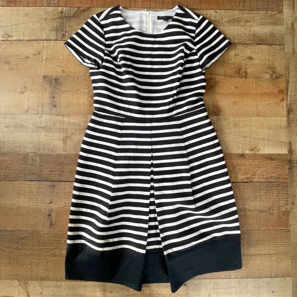 346 Brooks Brothers A Line Round Neck Short Sleeve Dress Sz 4 Blue White Stripe
